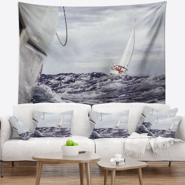 Designart 'Storm While Sailing' Seascape Wall Tapestry