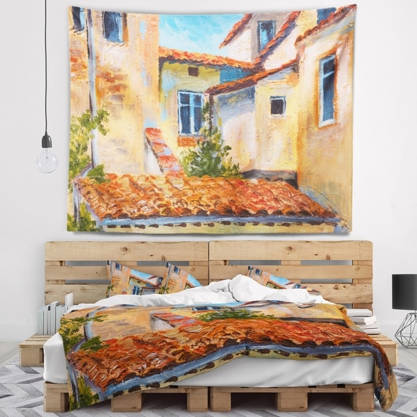 Designart 'European Rooftops' Cityscape Wall Tapestry