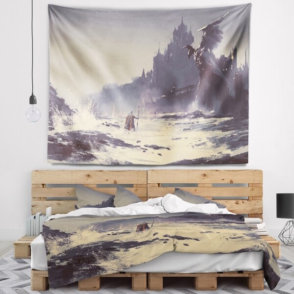 Designart 'Dark Fantasy Castle' Landscape Painting Wall Tapestry