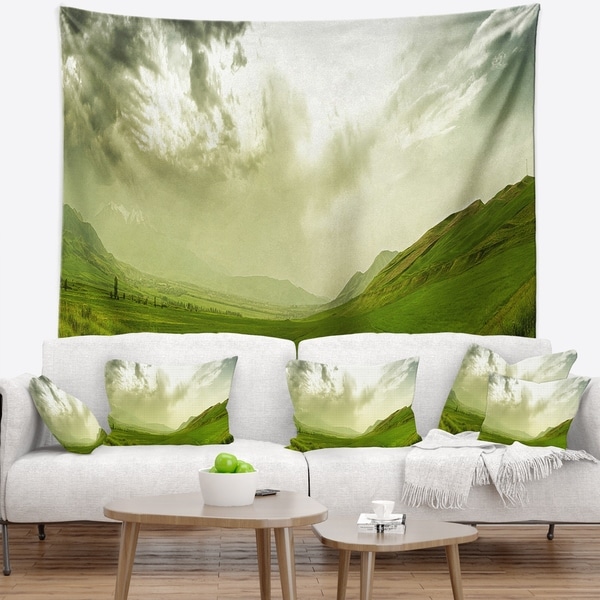 Designart 'Meadow under Clouds Panorama' Landscape Wall Tapestry