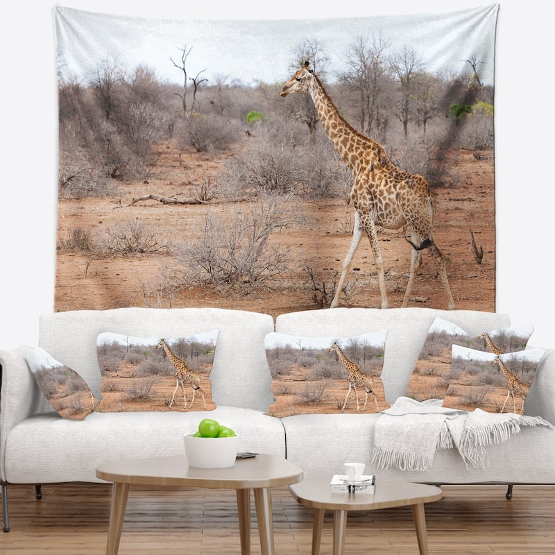 Designart 'Giraffe Walking through African Forest' Animal Wall Tapestry ...