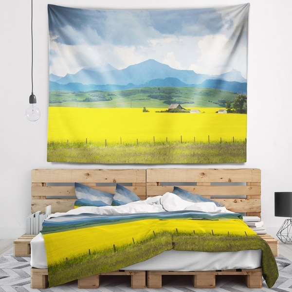 Designart 'Farm House in Field Of Canola' Landscape Wall Tapestry