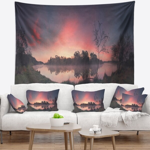 Designart 'Purple Tinged Spring Mountains' Landscape Wall Tapestry