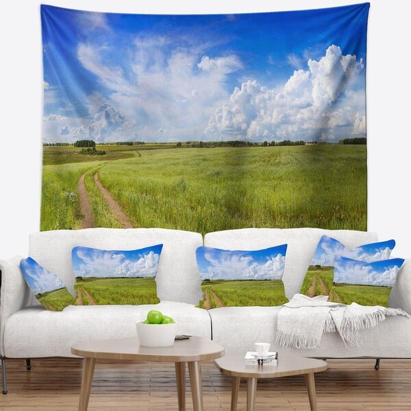 Designart 'Road in Field with Green Grass' Landscape Wall Tapestry