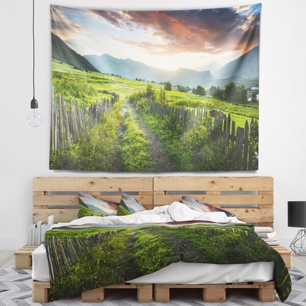 Designart 'Green Georgian Mountain Valley' Landscape Wall Tapestry
