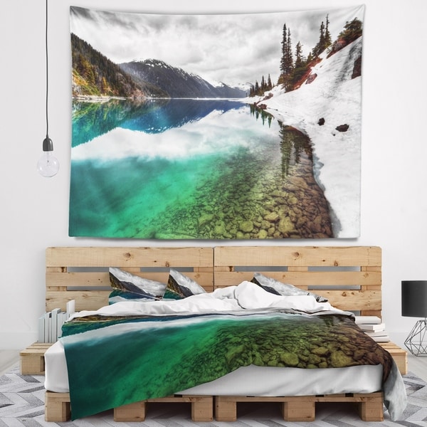 Designart 'Clear Lake Pine Trees and Mountains' Landscape Wall Tapestry