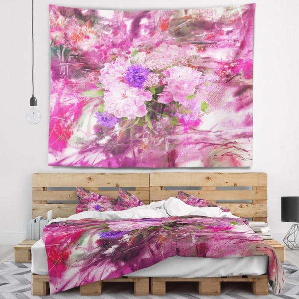 Designart 'Abstract Background with Pink Peony' Floral Wall Tapestry