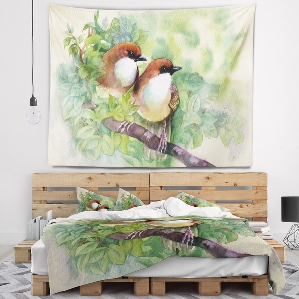 Designart 'Birds of Spring' Modern Animal Painting Wall Tapestry