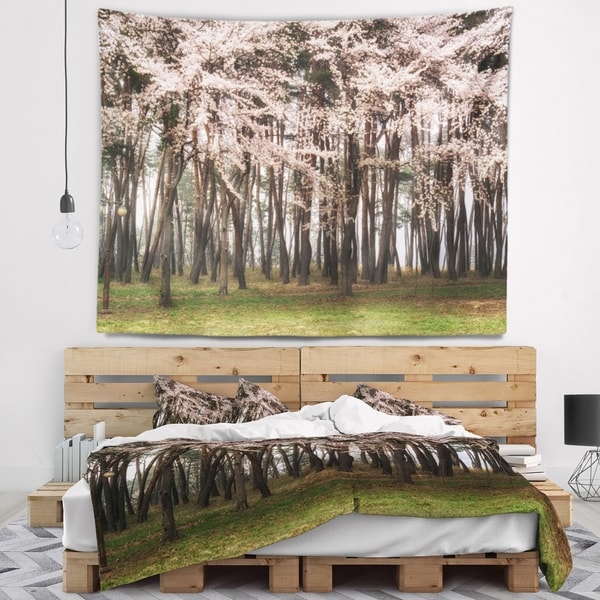 Designart 'Cherry Blossoms in Pine Tree' Landscape Wall Tapestry