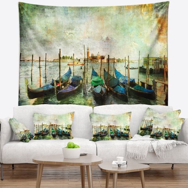 Designart 'Venetian Gondolas' Landscape Painting Wall Tapestry