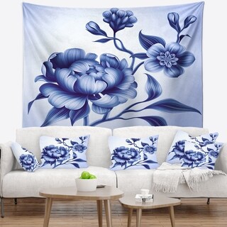 Designart 'Blue Peony Rose and Sakura Flowers' Floral Wall Tapestry ...