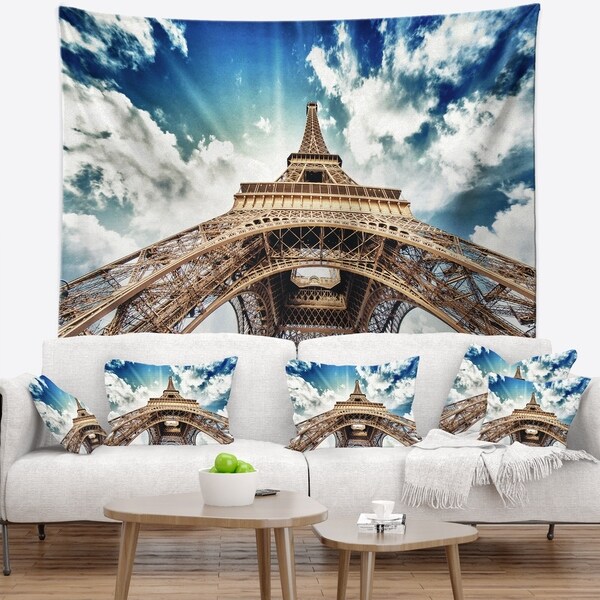 Designart 'Paris Eiffel Towerwith Fast Moving Clouds' Photography Wall Tapestry
