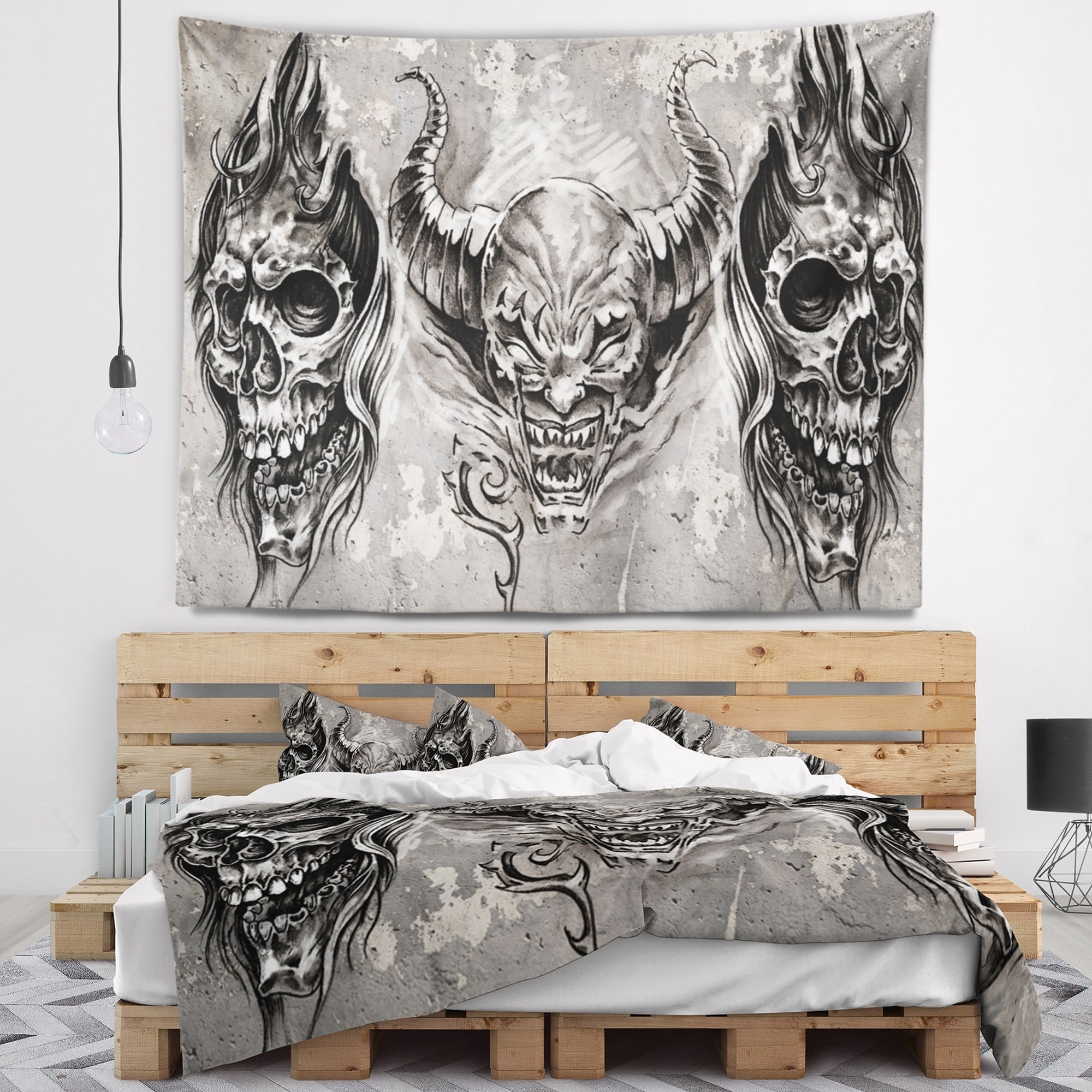 Tattoo Skull Tapestry Art Wall Hanging Sofa Table Bed Cover Home Decor
