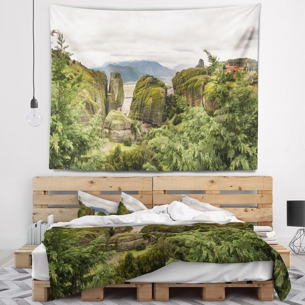 Designart 'Meteora Mountain in Greece' Landscape Wall Tapestry