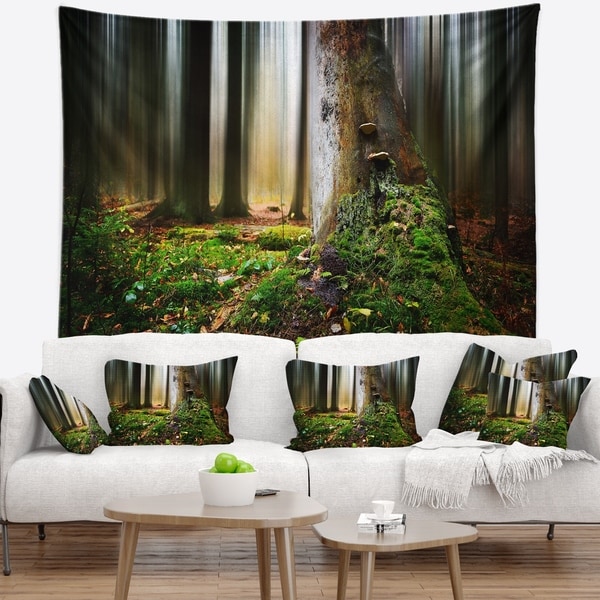 Designart 'Green Forest on Snowy Morning' Landscape Wall Tapestry