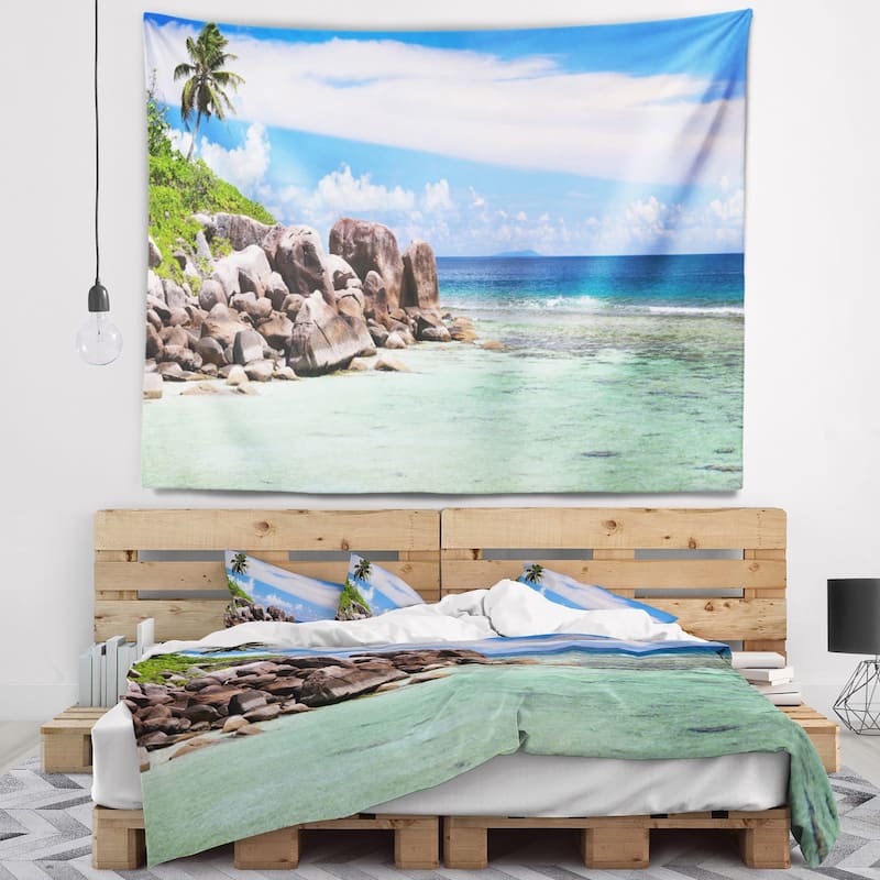 Designart 'beautiful Seychelles Rocky Coast' Landscape Wall Tapestry 