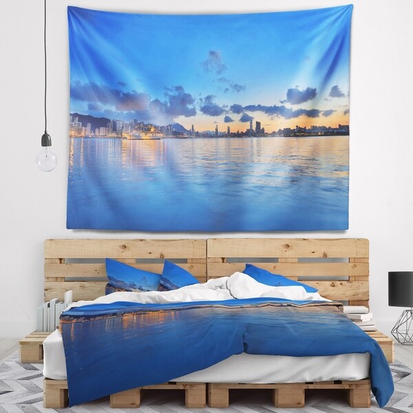Designart 'Hong Kong Skyline at Summer Night' Abstract Wall Tapestry