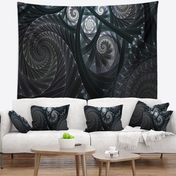 Designart 'Dark Spiral Fractal Flower Digital Art' Floral Wall Tapestry