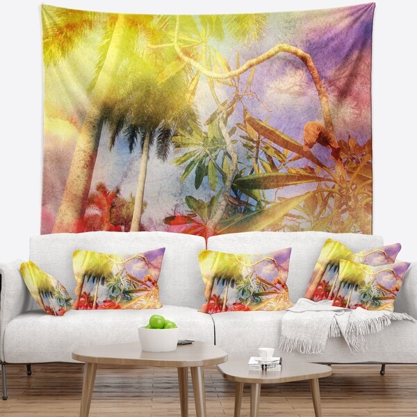 Designart 'Yellow Retro Palm Trees' Landscape Painting Wall Tapestry