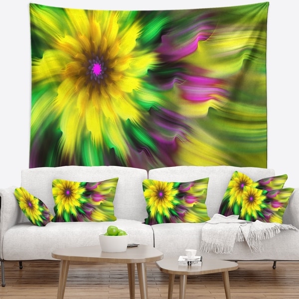 Designart 'Dance of Yellow Exotic Flower' Floral Wall Tapestry