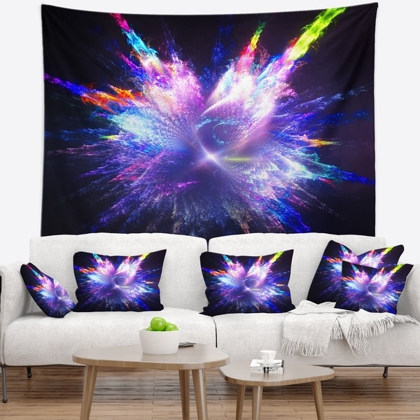 Designart Blue Explosion of Paint Drops Floral Wall Tapestry