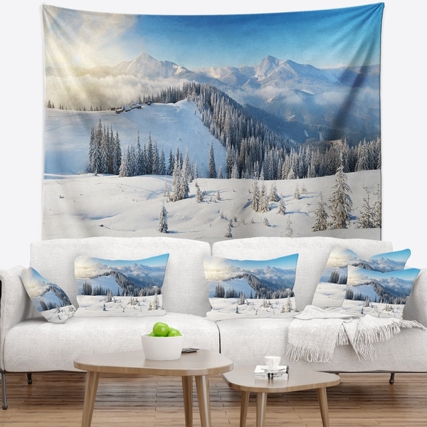 Designart 'Sunny Morning in Mountains' Landscape Wall Tapestry
