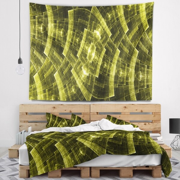 Designart 'Bright Yellow Fractal Flower Grid' Abstract Wall Tapestry
