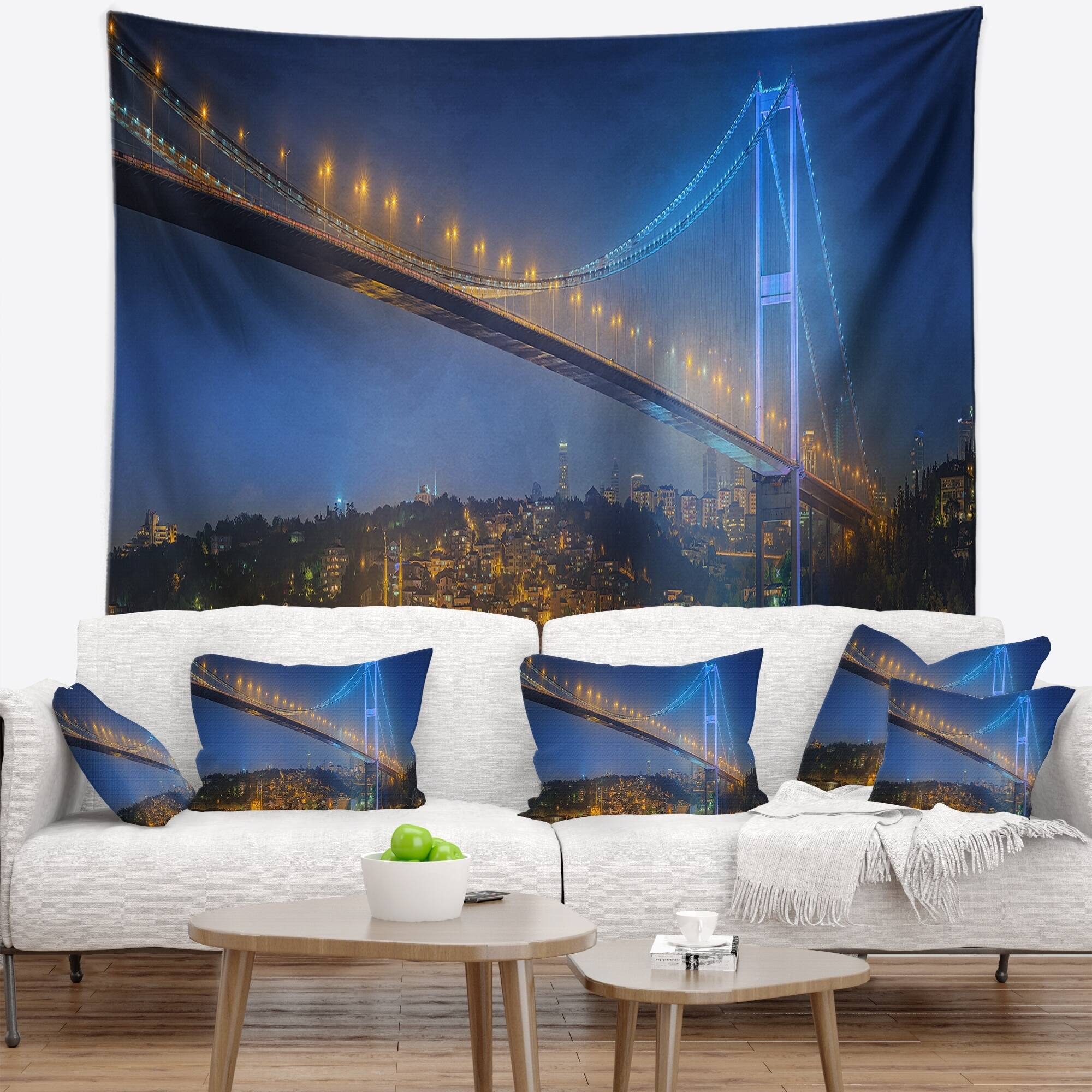 Designart 'Bosphorus Bridge at Night Istanbul' Landscape Wall Tapestry ...