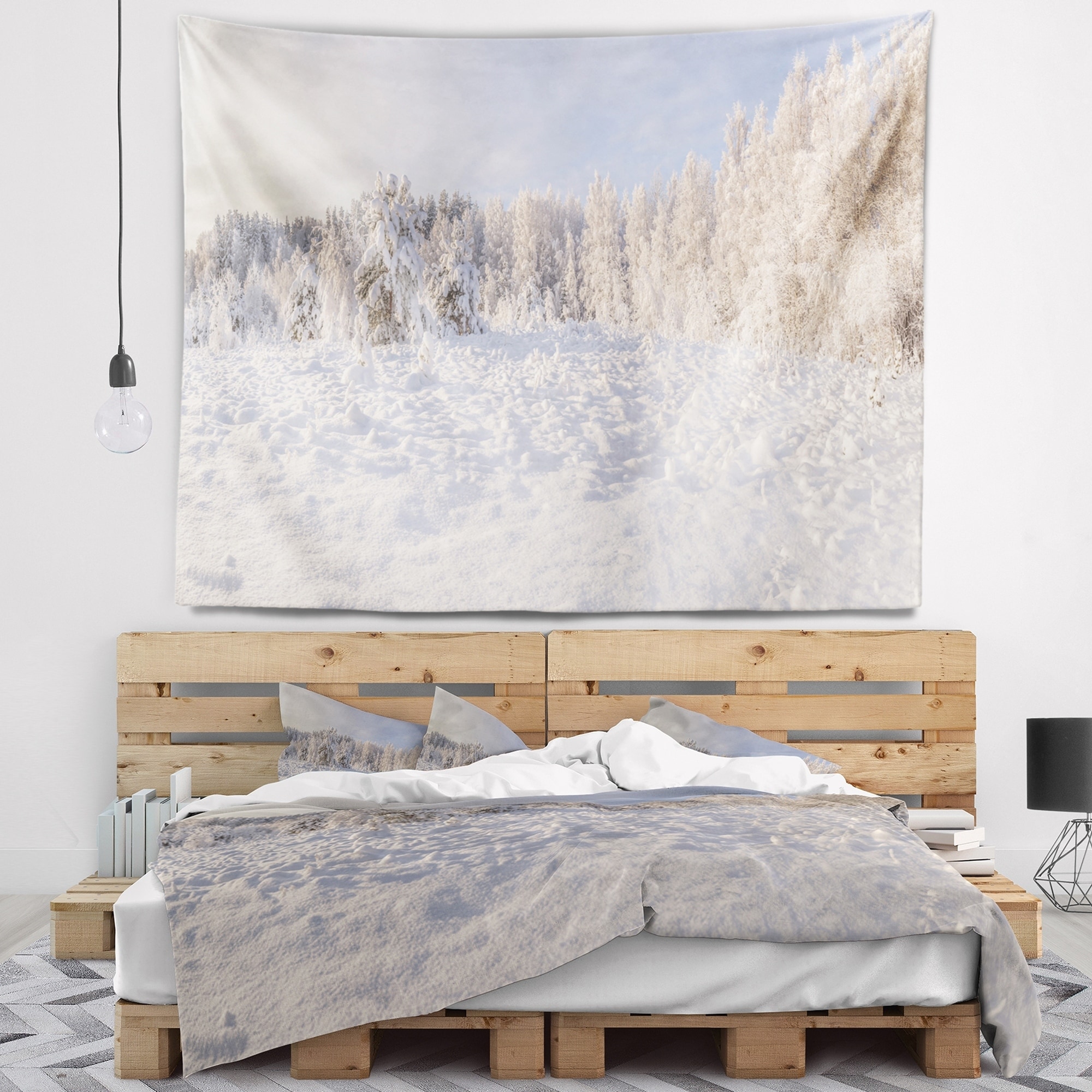 Designart 'Wood Winter Glade' Landscape Wall Tapestry  Small