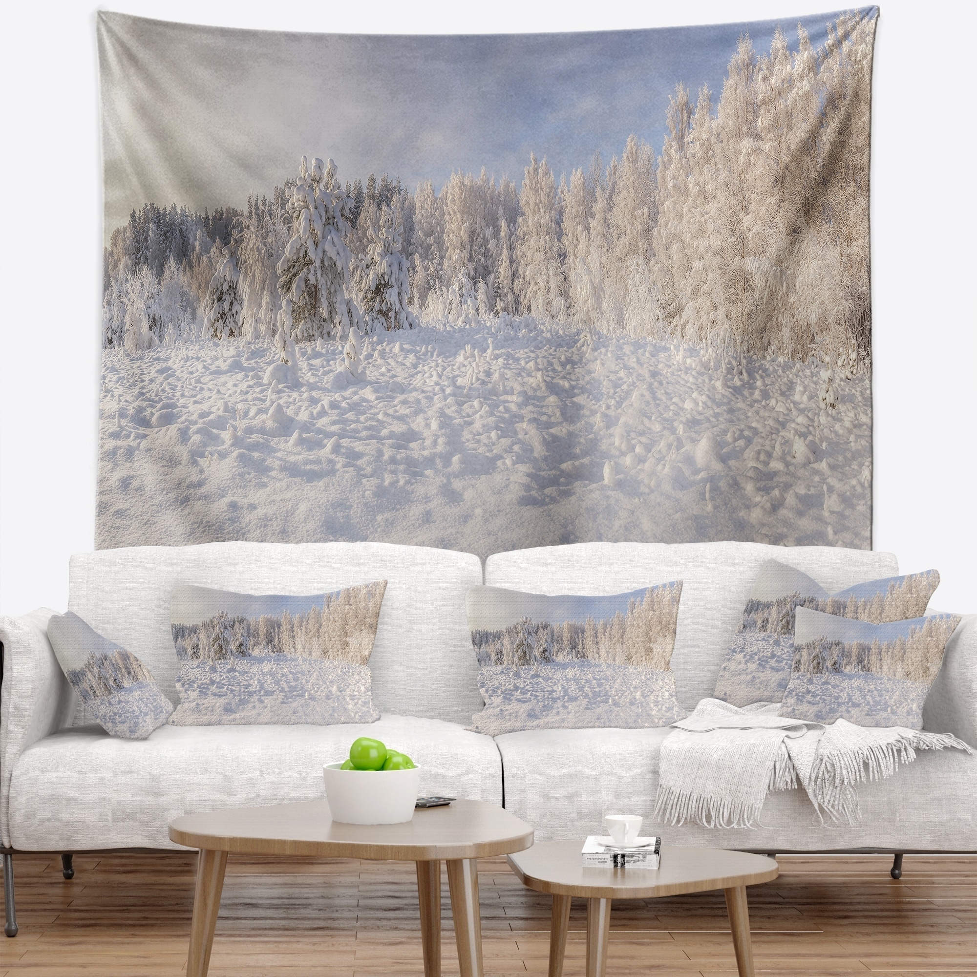 Designart 'Wood Winter Glade' Landscape Wall Tapestry  Small