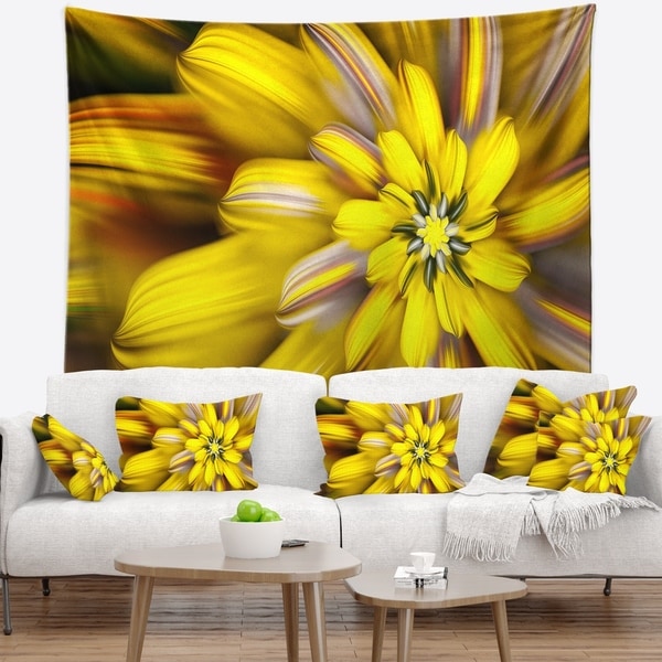 Designart 'Massive Yellow Fractal Flower' Floral Wall Tapestry