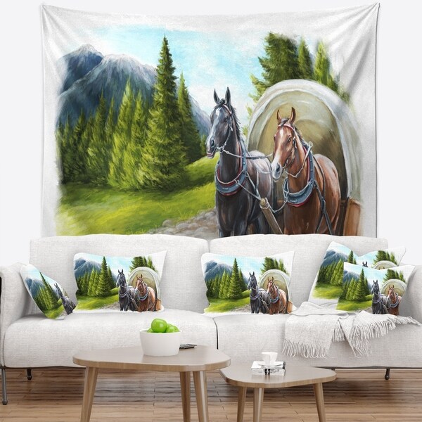 Designart 'Road in Mountains with Horses' Landscape Wall Tapestry