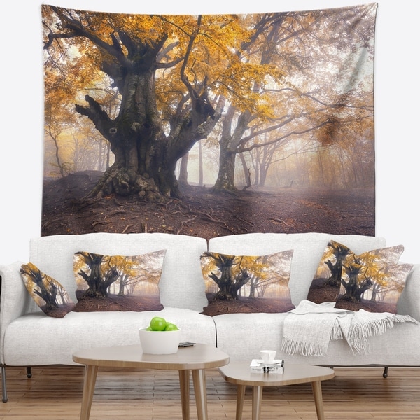 Designart 'Dark Tree with Yellow Leaves' Landscape Photography Wall Tapestry