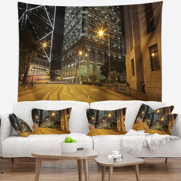 Designart 'Busy Traffic and City at Night' Cityscape Wall Tapestry
