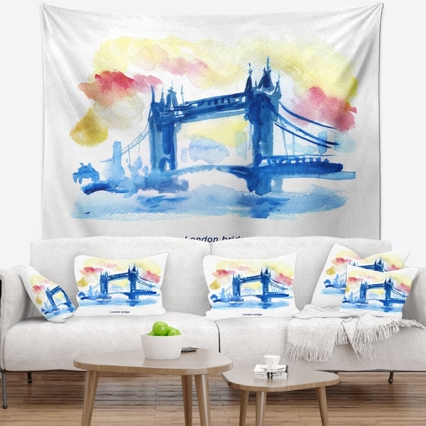 Designart 'London Hand drawn Illustration' Cityscape Painting Wall Tapestry