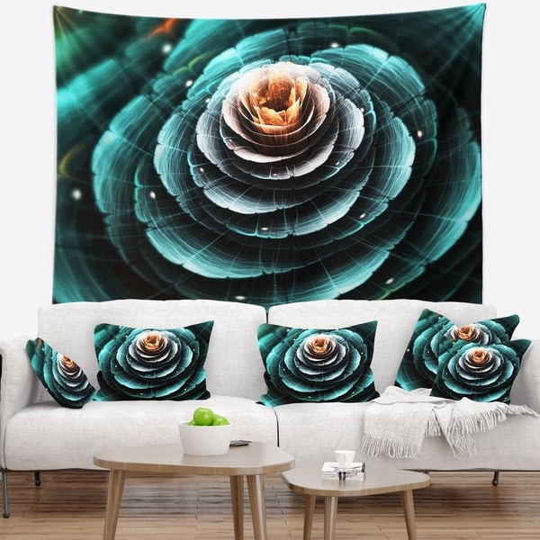 Designart 'Fractal Flower Clear Turquoise Digital Art' Floral Wall Tapestry