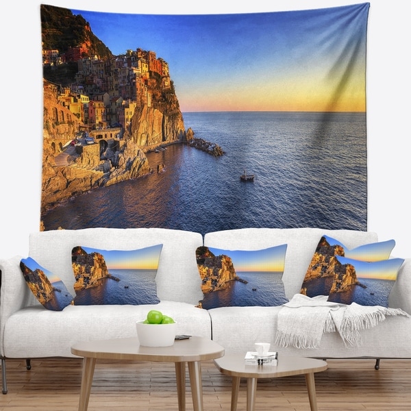 Designart 'Manarola Village Beach Panorama' Landscape Wall Wall Tapestry