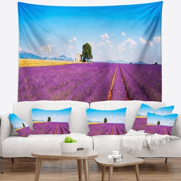 Designart 'Remote House and Tree in Lavender Field' Landscape Wall Wall Tapestry