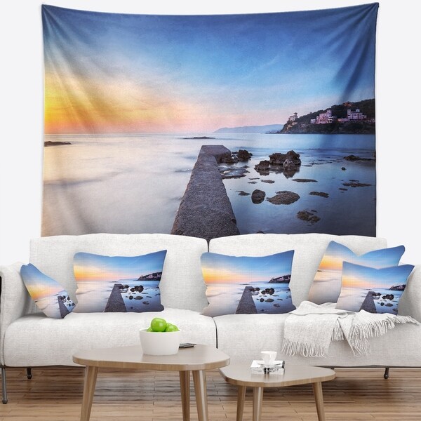 Designart 'Castiglioncello Bay Concrete Pier' Seascape Wall Tapestry