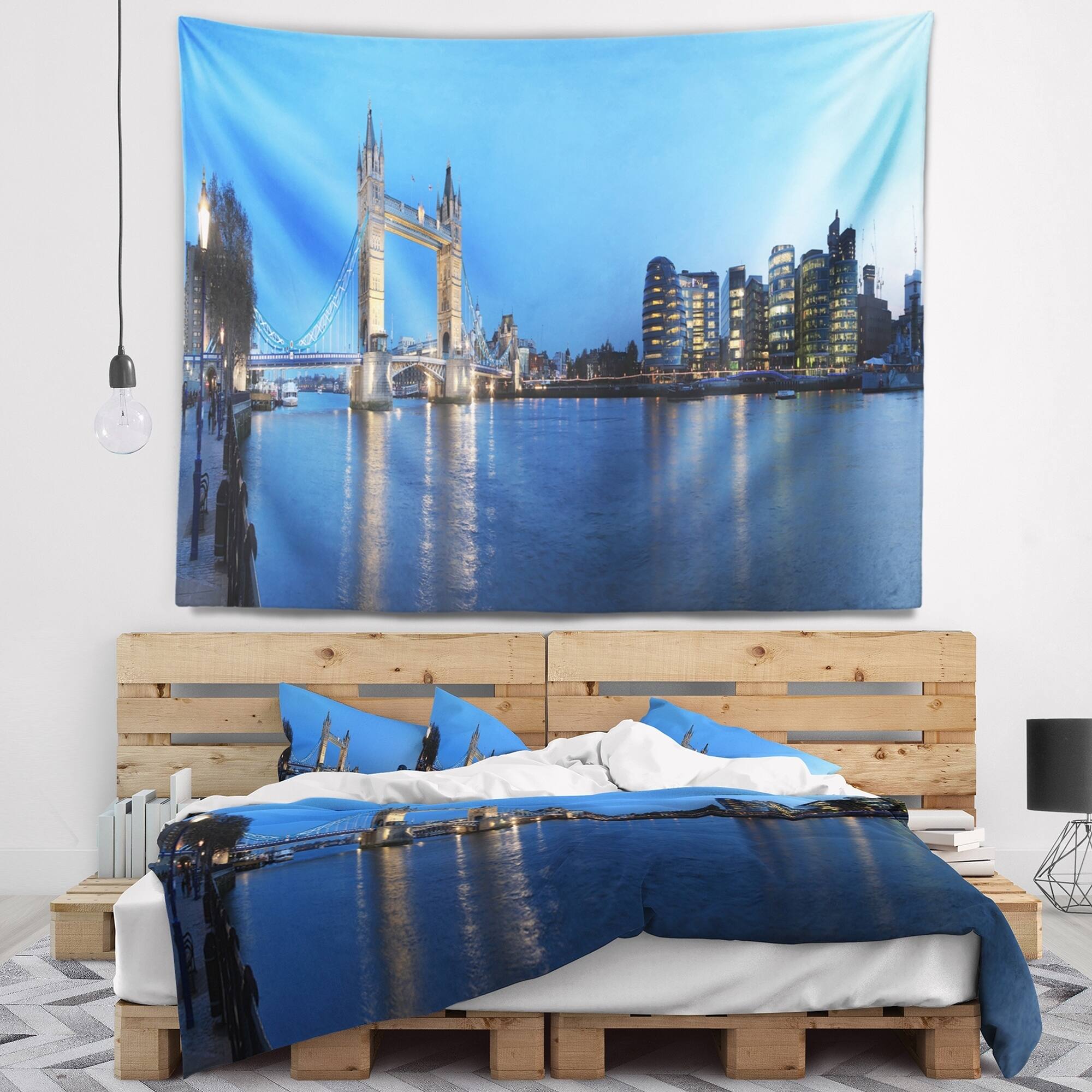 Designart 'London Tower Bridge in Blue' Cityscape Photo Wall Tapestry ...