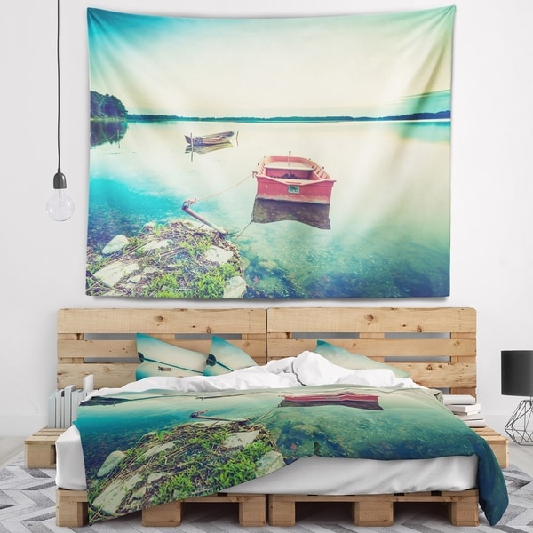 Designart 'Beautiful Lake Vintage View' Boat Wall Tapestry