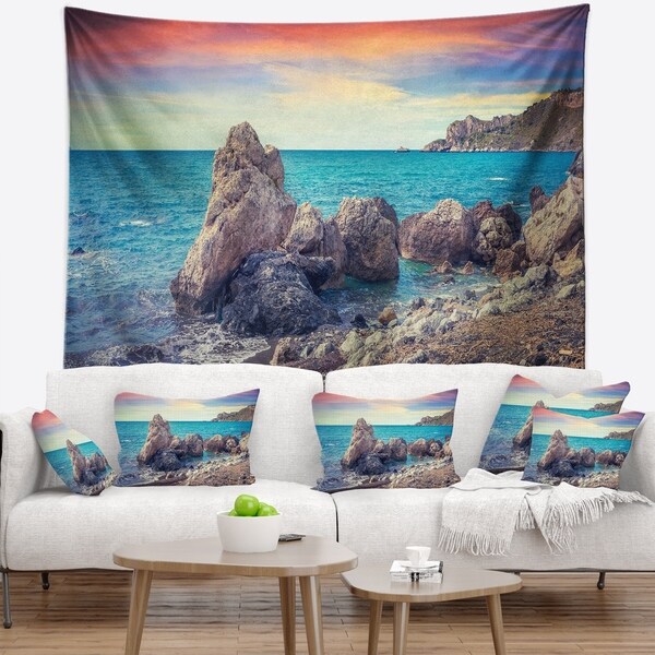 Designart 'Sunrise in Spring Panorama' Seashore Photo Wall Tapestry