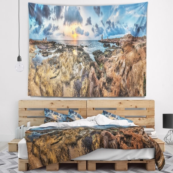 Designart 'Rocky with Historic Ruins Evening' Landscape Wall Tapestry