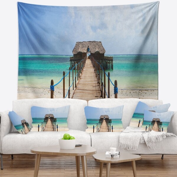 Designart 'Exotic Wood Jetty at Zanzibar Island' Wooden Sea Bridge Wall Tapestry