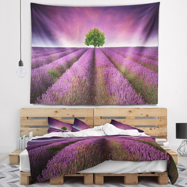 Designart 'Lavender Field Sunset with Single Tree' Floral Wall Tapestry