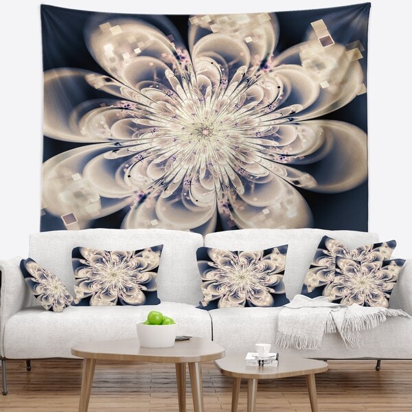 Designart 'White Fractal Flower' Modern Floral Wall Tapestry