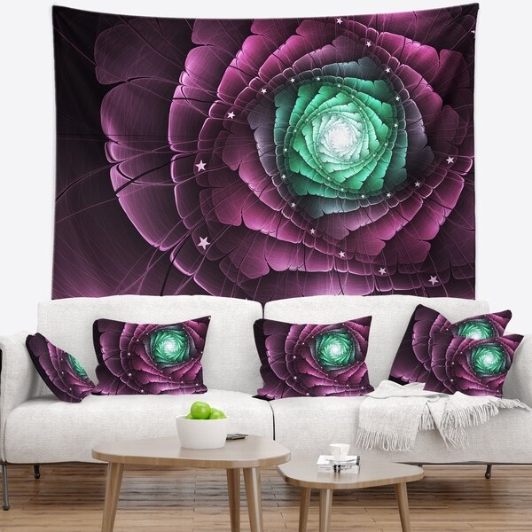 Designart 'Fractal Flower Green Purple Digital Art' Floral Wall Tapestry