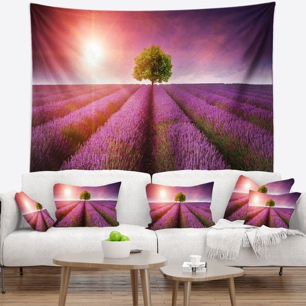 Designart 'Purple Sky over Stunning Lavender Field' Floral Wall Tapestry