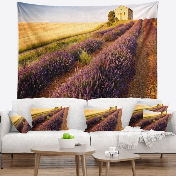 Designart 'Chapel with Lavender and Grain Field' Flower Wall Tapestry