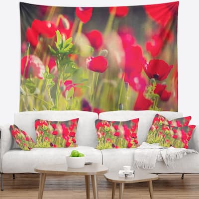 Designart 'Red Poppies on Green Background' Flower Wall Tapestry